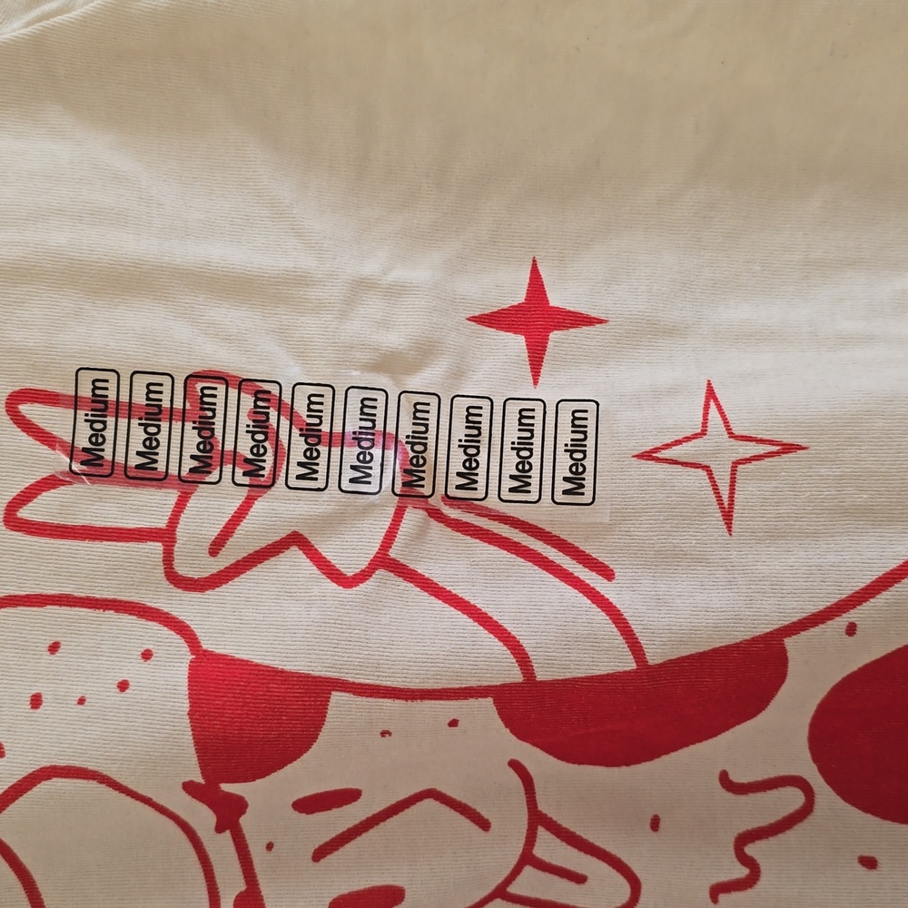 NWOTs Unisex Chemistry Pizza Peace Sign Cream, Red Graphic Men's T-Shirt Medium - Picture 3 of 6